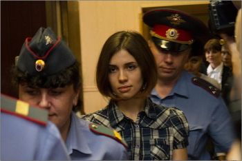 Nadezhda Tolokonnikova (Pussy Riot) at the Moscow Tagansky District Court in 2012.