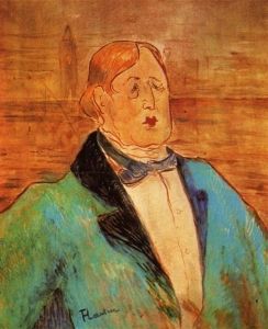 <i>Portrait of Oscar Wilde</i> (1895) by Henry de Toulouse-Lautrec, painted the night before Wilde's trial, shows the writer's flamboyant personality but also the anxiety and fear about what lay ahead.