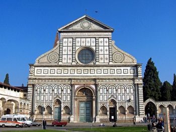 Leon Battista Alberti's façade of Santa Maria Novella (1456-1470) in Florence applied classical inspired ideals and architectural principles to the church's pre-existing medieval design.