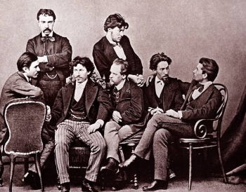 طلاب الأكاديمية الإمبراطورية للفنون (1870).  إيليا ريبين هو الثالث من اليسار.