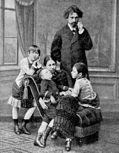Repin and his family c. 1883. Vera Repina is seated, surrounded by three of their four children: from left to right Vera, Yuri, and Nadia