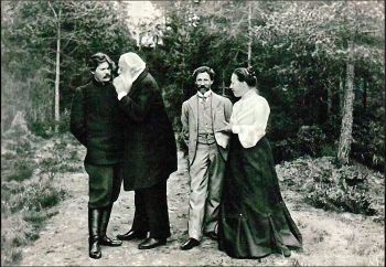 Maxim Gorky, Vladimir Stasov, Ilya Repin and Natalia Nordman at The Penates, August 18, 1904