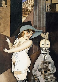 George Grosz, <i>Daum marries her pedantic automaton George in May 1920, John Heartfield is very glad of it</i> (1920). Richter cites Dadaists Grosz and John Hartfield as early influences.
