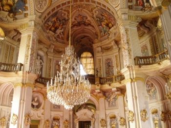 The reception room in Filippo Juvarra's Rococo design of Stupinigi Palace (1729-1931).