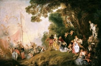 Antoine Watteau's <i>Embarkation for Cythera</i> (1717) depicts aristocratic couples on Cythera, a mythological island of love, created a new category of painting.