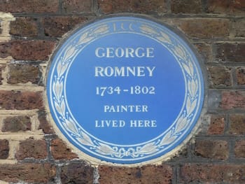 In 1908, Romney's home in Hamstead, North London, was marked with this commemorative plaque from British Heritage.