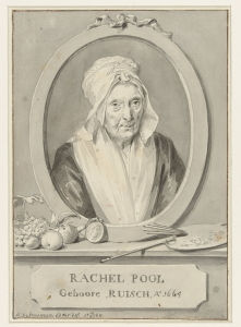 A portrait of Rachel Ruysch by eighteenth-century Dutch painter Aert Schouman. It was drawn in 1749, the year before she passed.