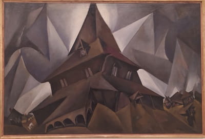 Commenting on his painting, <i>The Synagogue in Dubrouna</i> (1917), art critic Jennifer A Stern stated “Ryback's synagogue portrait, with its tortured, angular bulk dramatically silhouetted against a shattered white sky, was a revelation”.