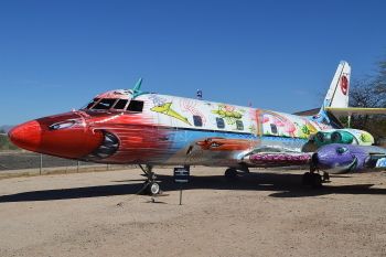 In recent years, Scharf has enjoyed doing artistic interventions on large vehicles like cars, vans, and this retired military aircraft, which he titled <i>Back to Supersonica</i>.