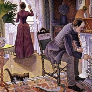 Signac’s powerful painting Sunday (1888-90) uses Neo-Impressionist technique to show the distance between this bourgeois couple.