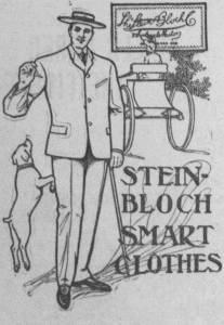 1904 advertisement for Stein Bros. clothing. Gertrude Stein's father was part of the company until 1875.