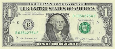 The one-dollar bill featuring an engraving of Stuart's 1796 <i>Athenaeum Portrait</i>. In 2017, the U.S. Currency Education Program stated that an estimated 12 billion one-dollar bills were in circulation.