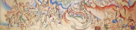 Stanton Macdonald-Wright, <i>Entrance of the Gods into Valhalla</i> (detail) a firescreen designed for Barnum Hall Theatre, a project initiated by the Works Progress Administration (1939)