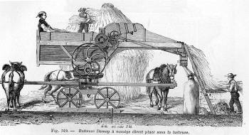 Illustration of a horse-powered threshing machine, 1881
