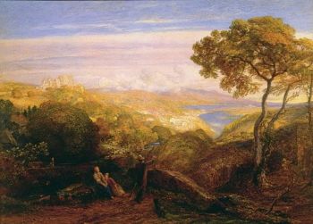 An undated late watercolor by Samuel Palmer illustrating lines from Milton's poem “L'Allegro”.