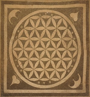 The “flower of life”, represented on a Turkish floor mosaic from c. 100 BC: a common symbolism in Sacred Geometry, formed by overlapping circles.