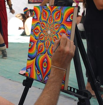 Alex Grey, like many other “visionary” artists, incorporates sacred geometry and spiritual symbolism in his art.