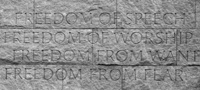 Thomas' artist-based platform For Freedoms took inspiration for its name from the “four freedoms” outlined by President Roosevelt in 1941, namely, freedom of speech, freedom of worship, freedom from want, and freedom from fear.