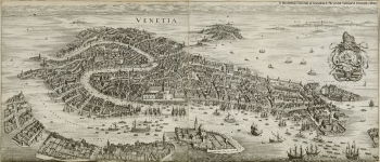 نقش على النحاس لمدينة البندقية من عام 1650. <i> الألمانية: فينيسيا حوالي عام 1650 </i> ، مجموعة الجامعة العبرية في القدس والمكتبة اليهودية الوطنية والجامعية ، القدس ، إسرائيل