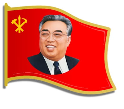 This red flag-shaped lapel pin badge of Kim Il-sung must be worn in public by all North Koreans from the age of 12.