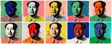 Andy Warhol, <i>Warhol-m</i><i>ao</i> (1972-73). Warhol produced five series of paintings (199 in total), drawings, a screenprint on wallpaper and the set of ten screenprints.