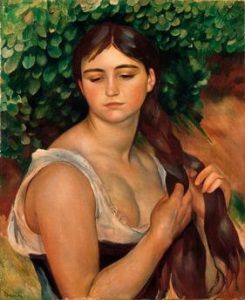 Pierre-Auguste Renoir's <i>Suzanne Braiding</i> (1885) depicts Valadon posing for Renoir
