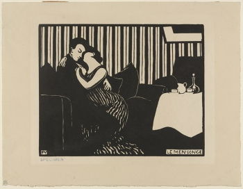 <i>The Lie</i> (<i>Intimacies</i> series) (1897-98). Vallotton turns his critical stare onto the Parisian middle-classes.