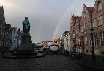 Van Eyck Square, Statue of Jan van Eyck near his home in Bruges