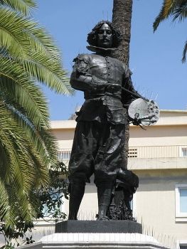 19 <sup> th </sup> القرن تمثال دييغو فيلاسكيز من قبل أنطونيو سوسيلو في إشبيلية ، إسبانيا