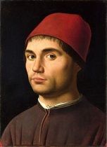 أنتونيلو دا ميسينا <i> صورة لرجل </ i> (حوالي 1475-1476) ، يُعتقد أنه صورة ذاتية ، يوضح لماذا كتب مؤرخ الفن جون بوب هينيسي أن الفنان كان "أول رسام إيطالي من أجله كانت الصورة الفردية شكلاً من أشكال الفن في حد ذاتها ".
