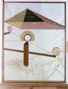 Marcel Duchamp, <i>To Be Looked at, With One Eye, Close to, For Almost an Hour</i> (1918). It is reported that the owner of the work, the American artist and patron, Katherine Dreier, objected to this title and retitled it <i>Disturbed Balance</i>.