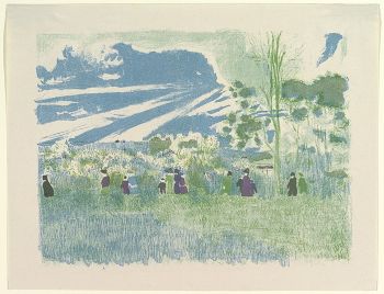 Vollard encouraged and supported many modern artists turning to lithographs as a viable new way to make their art. One of those artists was Édouard Vuillard whose print, <i>Across the Fields</i>, was part of the album Vollard issued titled <i>Paysages et intérieurs</i> in 1899.