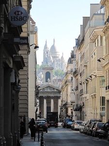 Contemporary view of <i>rue Laffitte</i>, the street in Paris where Ambroise Vollard had his art gallery. In the background one can see the iconic <i>Sacré Coeur</i> cathedral.
