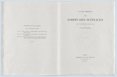 In addition to his role as a dealer, Vollard published many books including this 1902 novel, Le Jardin des Supplices. The book was written by Octave-Henri-Marie Mirbeau and included lithographs by Auguste Rodin.