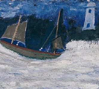 Alfred Wallis's <i>Big Wave</i>. Like many of his paintings, this work evokes memories of his early life at sea as a cabin boy, cook, and seaman.