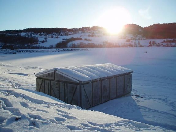 Whiteread's <i>Boathouse</i> (2010), set on the shore of a Norwegian fjord