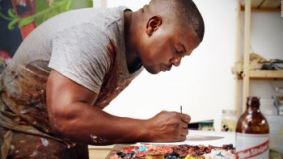 Wiley at work in his Brooklyn studio