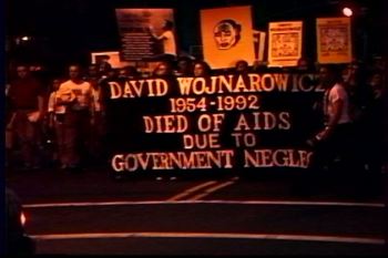 Video still of David Wojnarowicz's political funeral, 1992.
