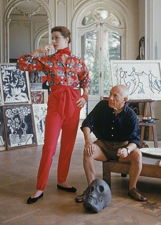 Pablo Picasso with French model Bettina Graziani in his Cannes Villa, La Californie (1955)