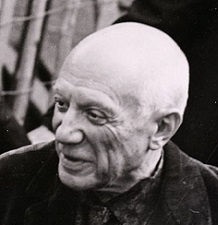 Pablo Picasso at his 1953 exhibition in Milan, Italy
