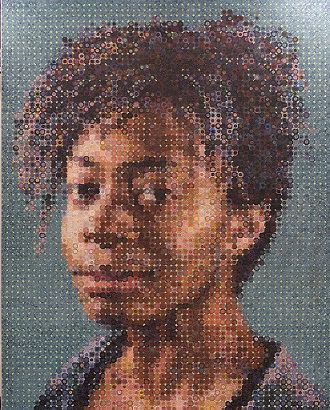 A mosaic of Kara Walker at the 86th Street subway station in New York City. Artist Chuck Close created the mosaic from a photo he himself took a number of years earlier.