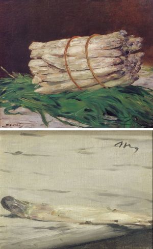 Manet's <i>A Bunch of Asparagus</i> (1880) and, below, his <i>A Sprig of Asparagus</i> (1880)