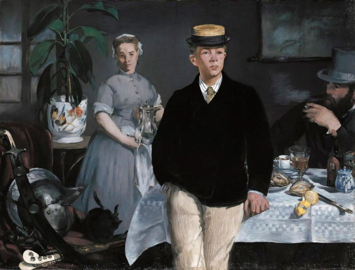 Manet's <i>Déjeuner dans L'Atalier</i> (1869) depicts the adolescent Léon, probably Manet's lovechild with his former piano teacher.
