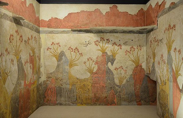 Spring Fresco (Reconstruction of the walls of room Delta 2, Akrotiri, Thera) (c.1650-1625 BCE)