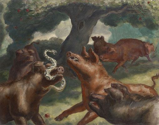 John Steuart Curry: Hogs Killing a Snake (c. 1930)