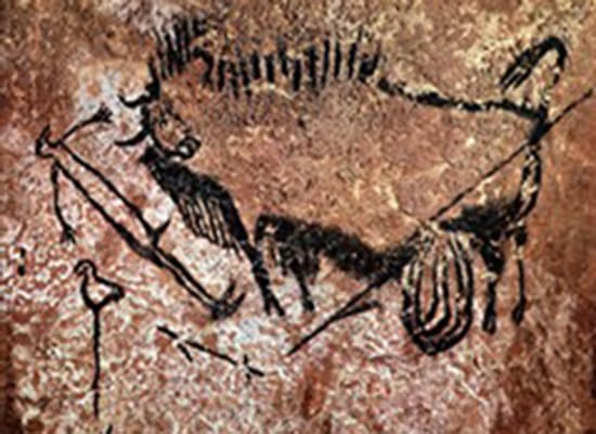 Male figure with bird head and disemboweled bison (16,000-14,000 BC)