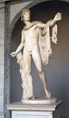 Apollo Belvedere, Roman copy, c. 120 - 140 CE of Leochares bronze original c. 350-325 BCE (c. 120 - 140 CE)