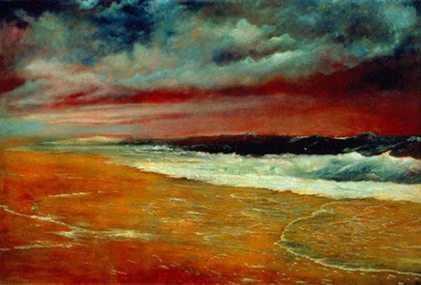 Atradecer en el mar, la ola Roja (Sunset at the sea, the red wave) (c. 1910)