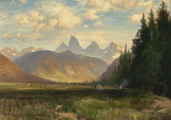 river mountain after Moran oil painting on canvas landscape riviere mountain after Moran painting oil on canvas