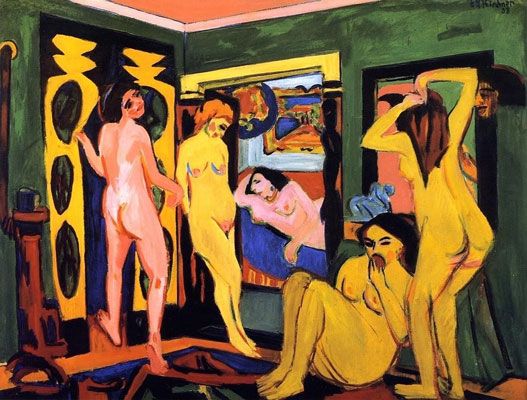 Ernst Ludwig Kirchner: Bathers in a Room (1909, repainted 1920)